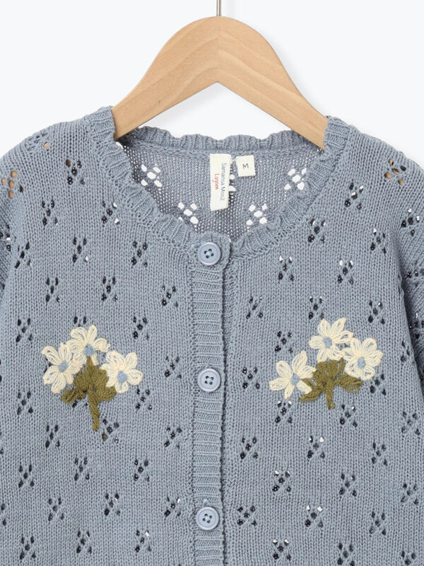 花刺繍ニットカーディガン（ブラウン/ブルー/トップス/カーディガン