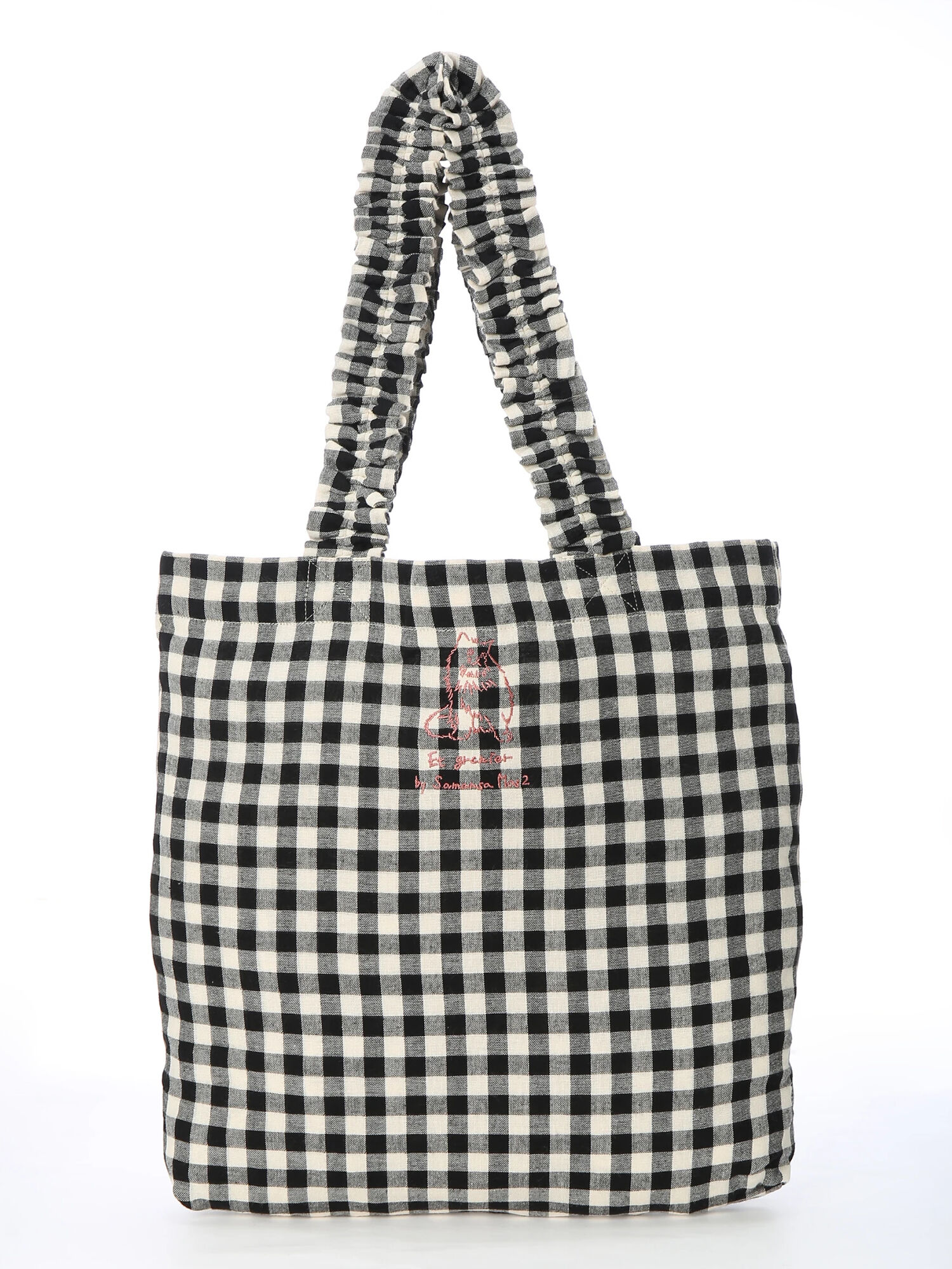 ダブルガーゼギンガムチェック刺繍トートバッグ ブラック ピンク イエロー バッグ バッグ ポーチ Et Grenier By Samansa Mos2 エ グルニエ 公式通販