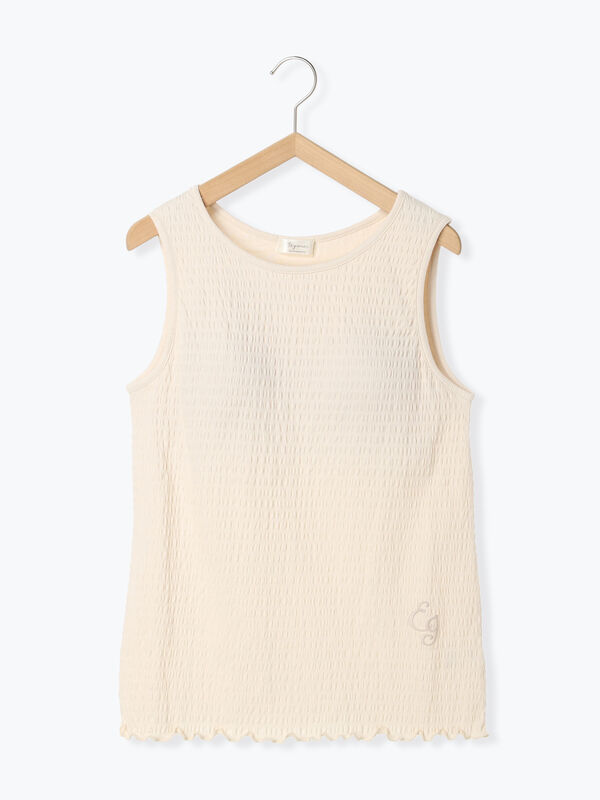 セール】 シャーリングボーダーインナーカップ付きタンクトップ（オフ  