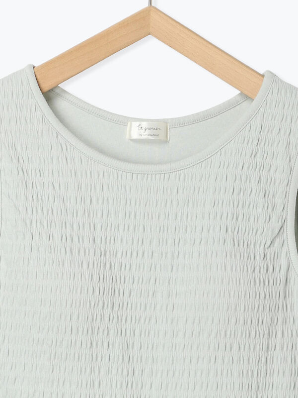 セール】 シャーリングボーダーインナーカップ付きタンクトップ（オフ  