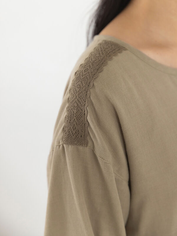 セール】 ダブルガーゼレース前後着ワンピース（チャコールグレー  