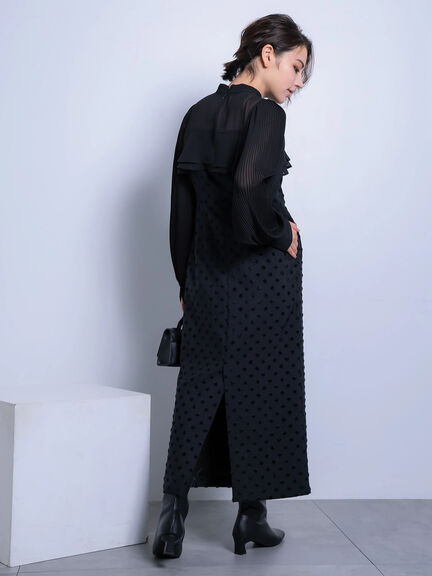 ラッフル切替ドットジャカードワンピース（ブラック/ネイビー）｜Te chichi CLASSIC（テチチ クラシック）通販