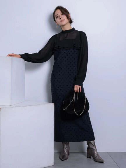 ラッフル切替ドットジャカードワンピース（ブラック/ネイビー）｜Te chichi CLASSIC（テチチ クラシック）通販