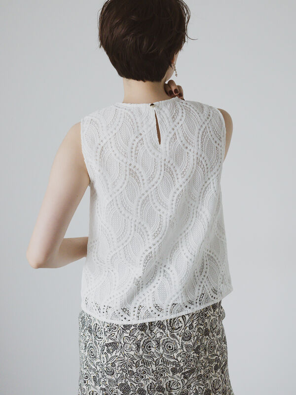 セール】 ウェーブケミカルレースノースリブラウス（セットアップ可