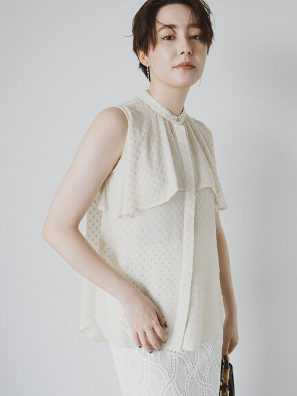 【JAPAN FABRIC】箔ドットジャガードラッフルヨークブラウス《2025summer catalog item》（ベージュ）｜Te chichi CLASSIC（テチチ クラシック）通販