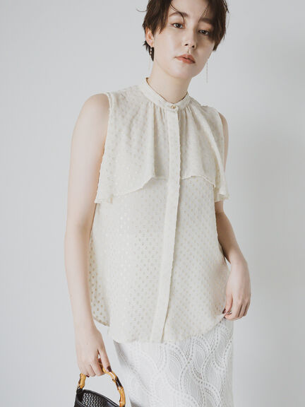 【JAPAN FABRIC】箔ドットジャガードラッフルヨークブラウス《2025summer catalog item》（ベージュ）｜Te chichi CLASSIC（テチチ クラシック）通販