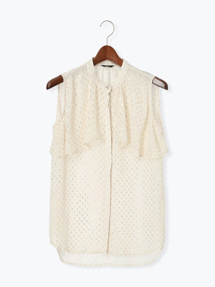 【JAPAN FABRIC】箔ドットジャガードラッフルヨークブラウス《2025summer catalog item》（ベージュ）｜Te chichi CLASSIC（テチチ クラシック）通販
