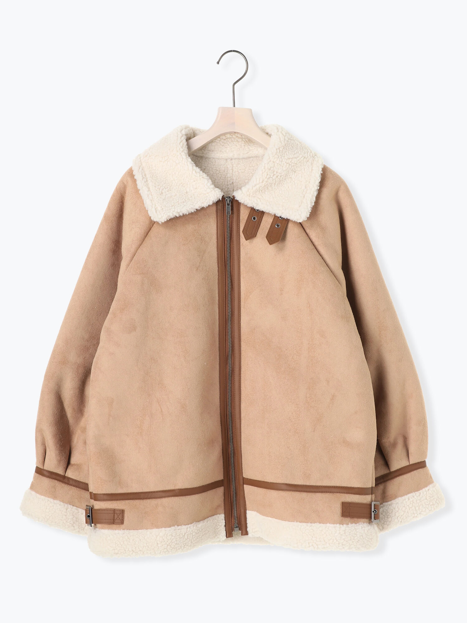 セール スウェード ボアベルトスタンドカラージャケット オフホワイト ブラウン キャメル アウター Melan Cleuge Women メランクルージュ ウィメン 公式通販