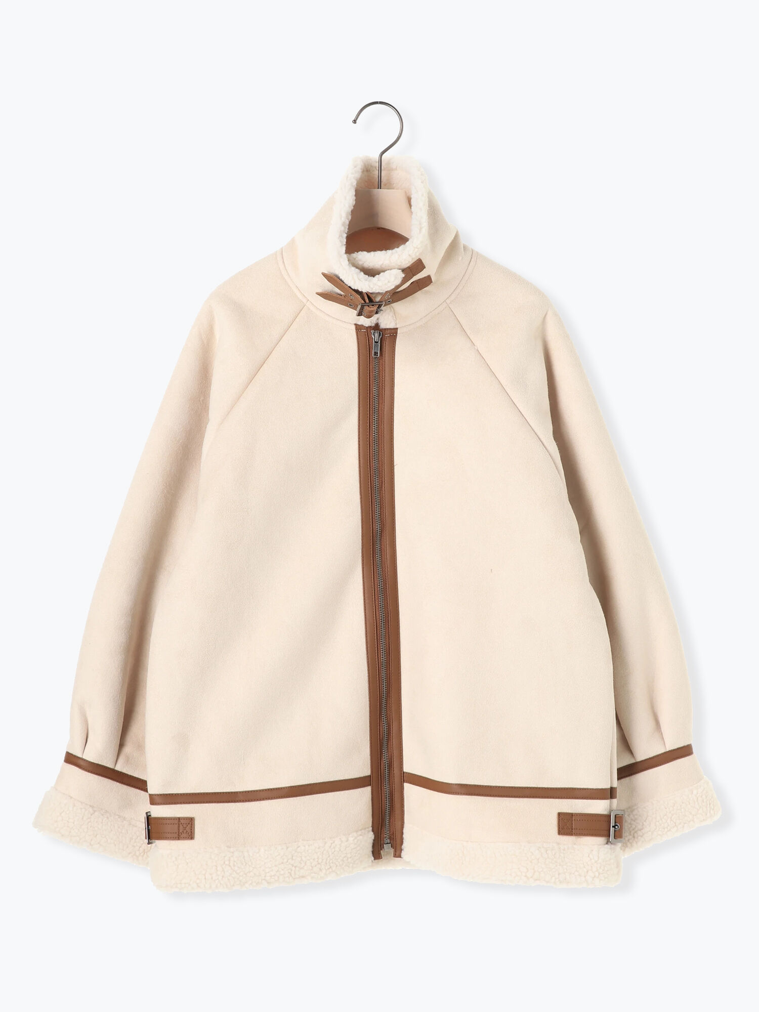 セール スウェード ボアベルトスタンドカラージャケット オフホワイト ブラウン キャメル アウター Melan Cleuge Women メランクルージュ ウィメン 公式通販