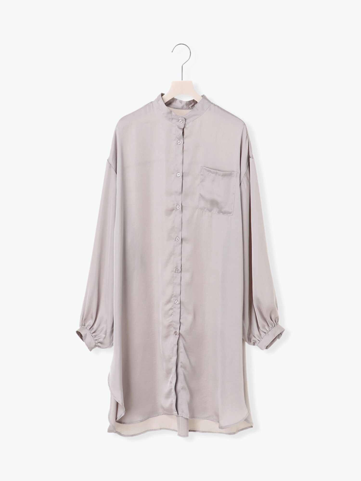 セール ヴィンテージサテンバンドカラーロングシャツ オフホワイト ピンク ミント ｓグレー トップス Melan Cleuge Women メランクルージュ ウィメン 公式通販