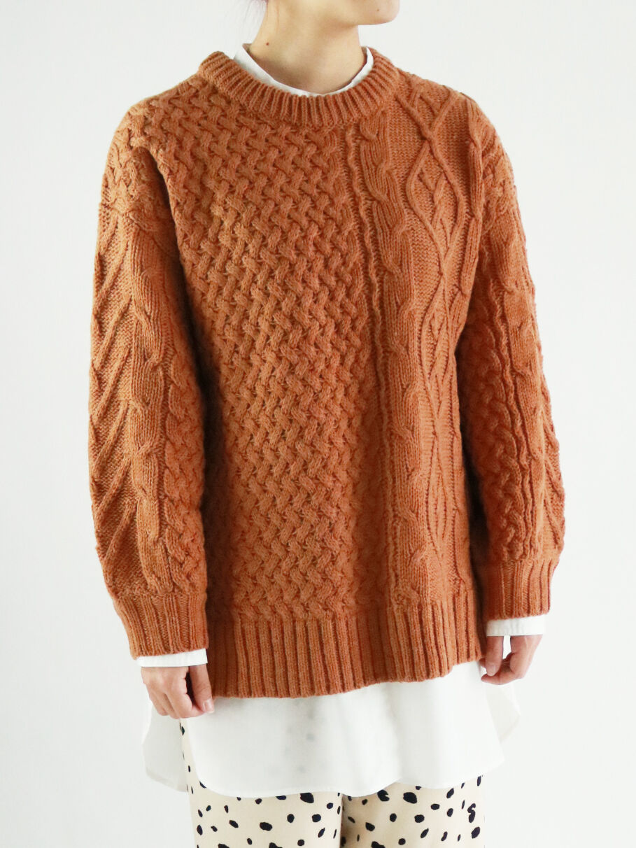 セール ダイヤ柄バスケット編みニット オフホワイト ベージュ ダークオレンジ ブラウン グリーン トップス Melan Cleuge Women メランクルージュ ウィメン 公式通販