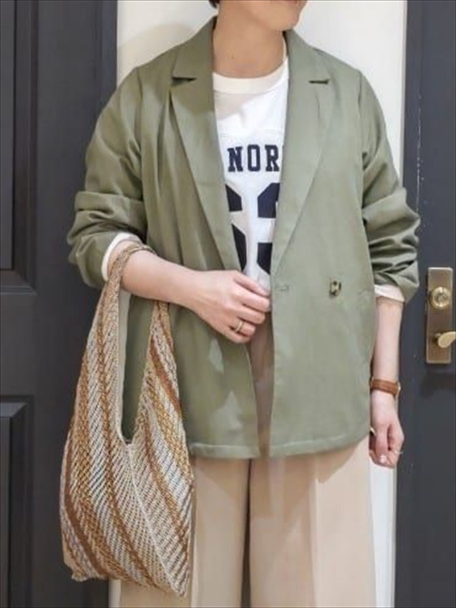 セール リネン混テーラードジャケット セットアップ可 ベージュ グリーン キナリ アウター ジャケット Melan Cleuge Women メランクルージュ ウィメン 公式通販