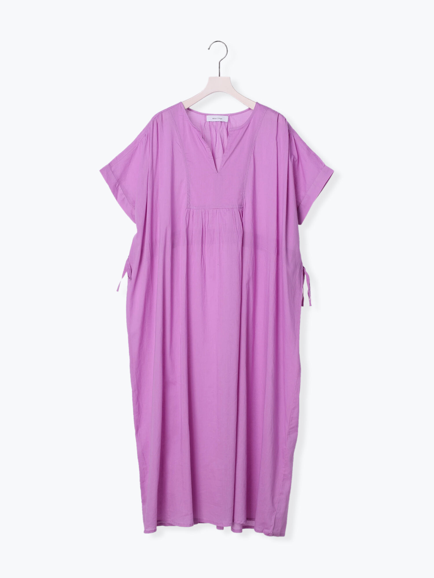 セール インド綿スキッパーギャザーワンピース ブラック ベージュ カーキ パープル ワンピース ワンピース Melan Cleuge Women メランクルージュ ウィメン 公式通販