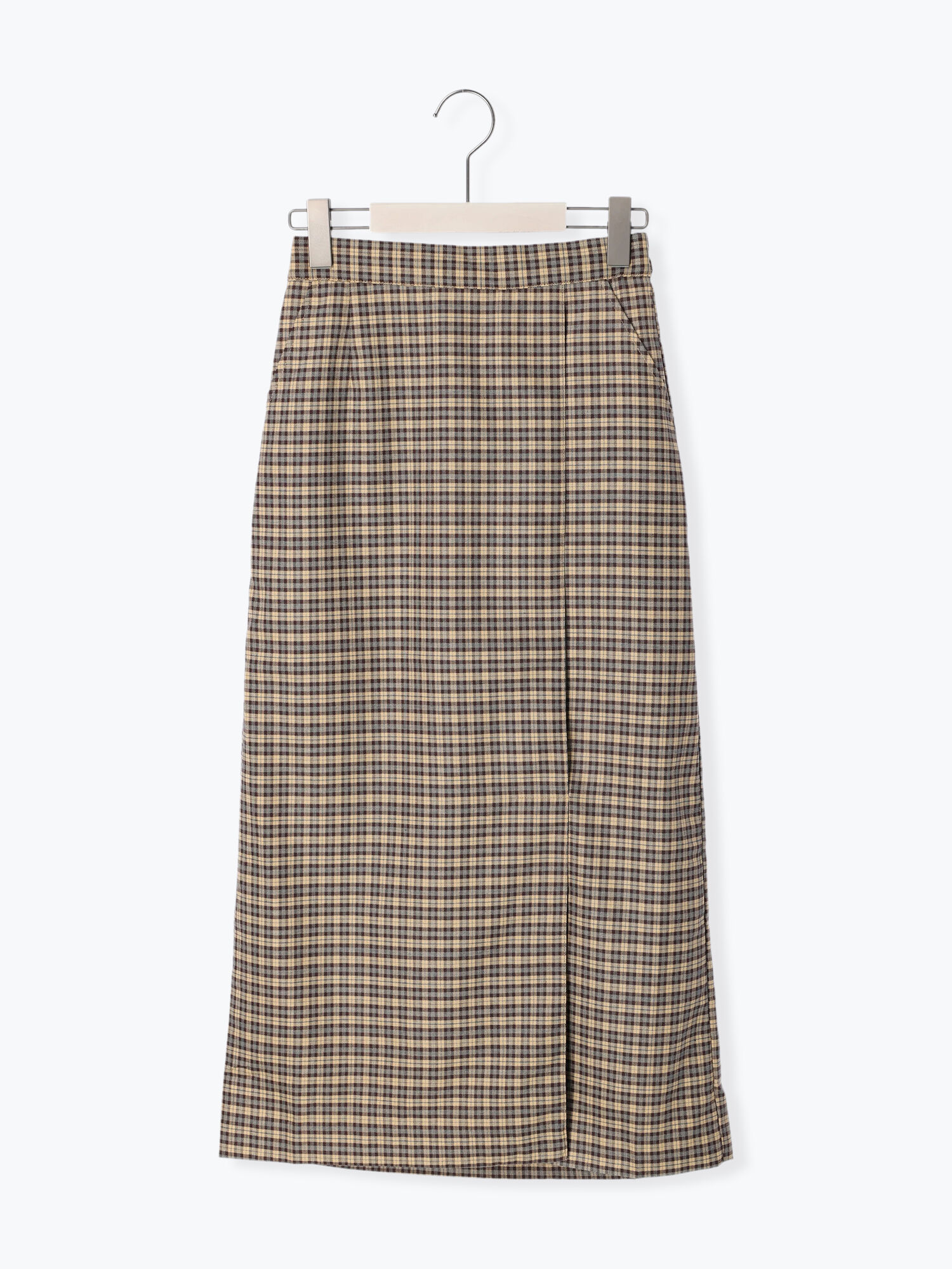 チェック柄ラップ風タイトスカート ベージュ モカ ブラウン ボトムス スカート Melan Cleuge Women メランクルージュ ウィメン 公式通販