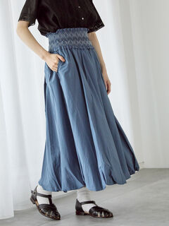 リネンハンカチ刺繍スカート（ベージュ/グリーン/ネイビー/ボトムス 