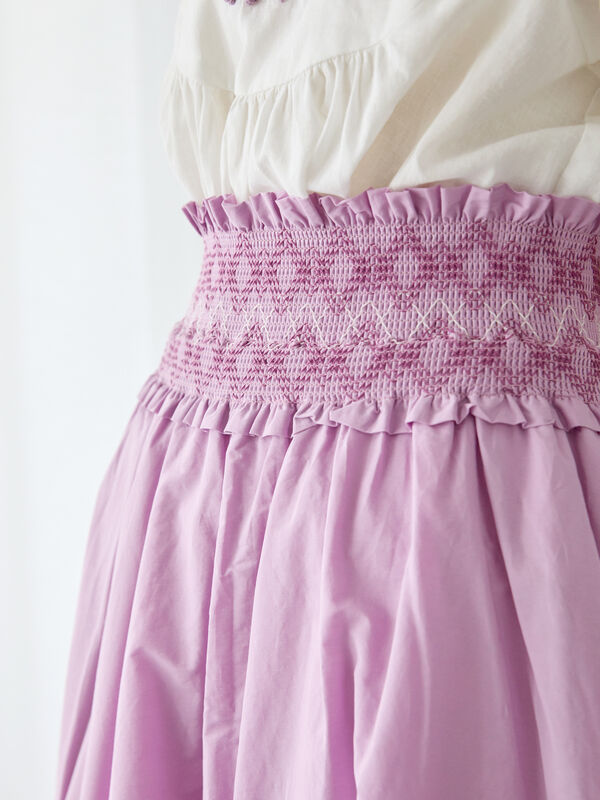 セール】 ウエストスモッキングバルーンスカート（ピンク/ネイビー  