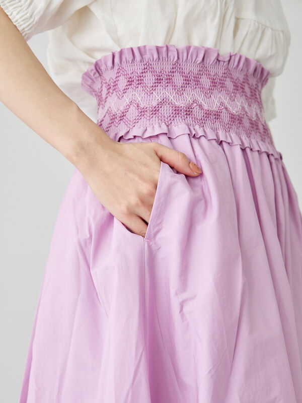 セール】 ウエストスモッキングバルーンスカート（ピンク/ネイビー  