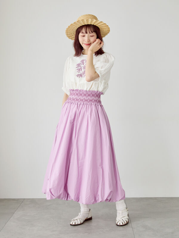 セール】 ウエストスモッキングバルーンスカート（ピンク/ネイビー  