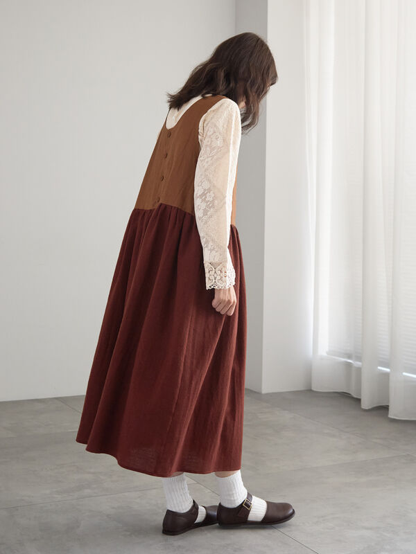 前後着レースノースリ切替ワンピース（ブラック/ベージュ/ブラウン  