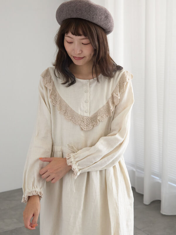 セール】 リネン裾刺繍レースワンピース（ブラック/ボルドー/キナリ/ワンピース/ワンピース）| TSUHARU by Samansa  Mos2（ツハルバイサマンサモスモス）公式通販