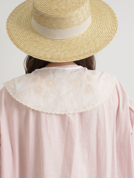 【WEB限定 Sサイズ】刺繍襟付き鉱物顔料染めワンピース（オフホワイト/ピンク/ベージュ）｜TSUHARU by Samansa Mos2（ツハルバイサマンサモスモス）通販