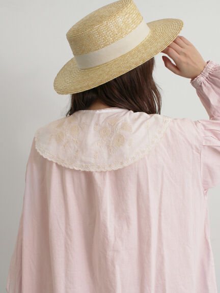 【WEB限定 Sサイズ】刺繍襟付き鉱物顔料染めワンピース（オフホワイト/ピンク/ベージュ）｜TSUHARU by Samansa Mos2（ツハルバイサマンサモスモス）通販