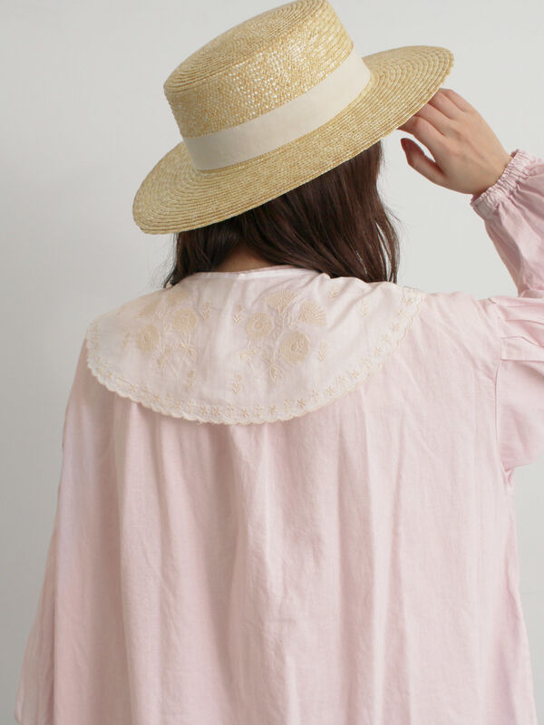 セール】 【WEB限定 Sサイズ】刺繍襟付き鉱物顔料染めワンピース