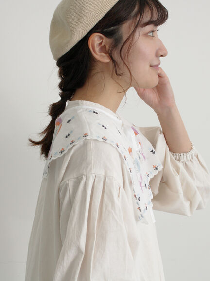 【WEB限定 Sサイズ】刺繍襟付き鉱物顔料染めワンピース（オフホワイト/ピンク/ベージュ）｜TSUHARU by Samansa Mos2（ツハルバイサマンサモスモス）通販