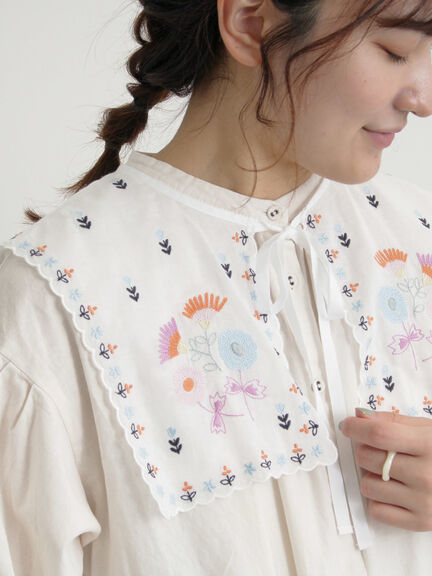 【WEB限定 Sサイズ】刺繍襟付き鉱物顔料染めワンピース（オフホワイト/ピンク/ベージュ）｜TSUHARU by Samansa Mos2（ツハルバイサマンサモスモス）通販