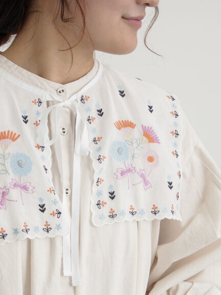 【WEB限定 Sサイズ】刺繍襟付き鉱物顔料染めワンピース（オフホワイト/ピンク/ベージュ）｜TSUHARU by Samansa Mos2（ツハルバイサマンサモスモス）通販
