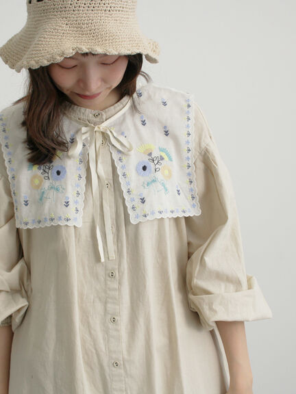 【WEB限定 Sサイズ】刺繍襟付き鉱物顔料染めワンピース（オフホワイト/ピンク/ベージュ）｜TSUHARU by Samansa Mos2（ツハルバイサマンサモスモス）通販