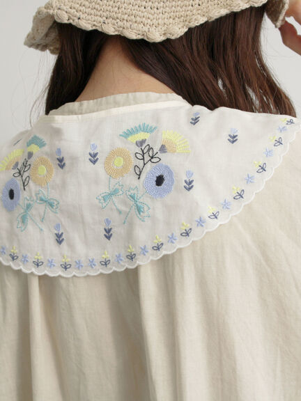 【WEB限定 Sサイズ】刺繍襟付き鉱物顔料染めワンピース（オフホワイト/ピンク/ベージュ）｜TSUHARU by Samansa Mos2（ツハルバイサマンサモスモス）通販