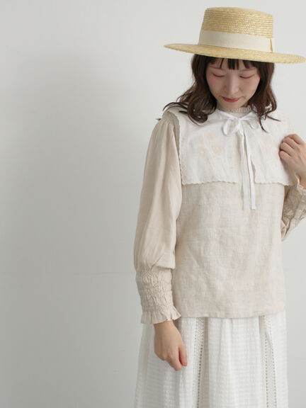 【WEB限定 Sサイズ】刺繍襟付き鉱物顔料染めワンピース（オフホワイト/ピンク/ベージュ）｜TSUHARU by Samansa Mos2（ツハルバイサマンサモスモス）通販
