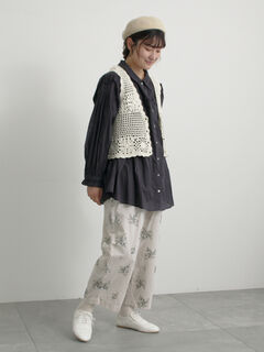 セール】 手編みクロシェニットベスト（グレー/チャコールグレー