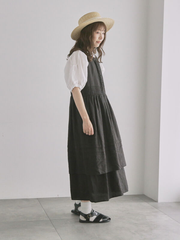 セール】 【WEB限定 Sサイズ】ノースリピンタックワンピース（ブラック