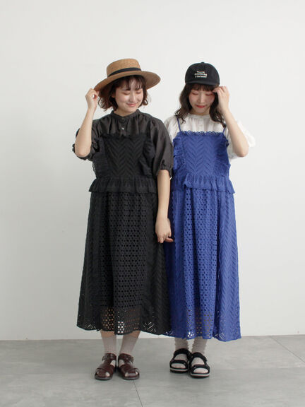 【WEB限定 Sサイズ】オーバーレースキャミワンピース（ブラック/ブルー/キナリ）｜TSUHARU by Samansa Mos2（ツハルバイサマンサモスモス）通販