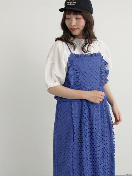 【WEB限定 Sサイズ】オーバーレースキャミワンピース（ブラック/ブルー/キナリ）｜TSUHARU by Samansa Mos2（ツハルバイサマンサモスモス）通販