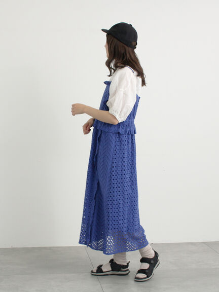 【WEB限定 Sサイズ】オーバーレースキャミワンピース（ブラック/ブルー/キナリ）｜TSUHARU by Samansa Mos2（ツハルバイサマンサモスモス）通販