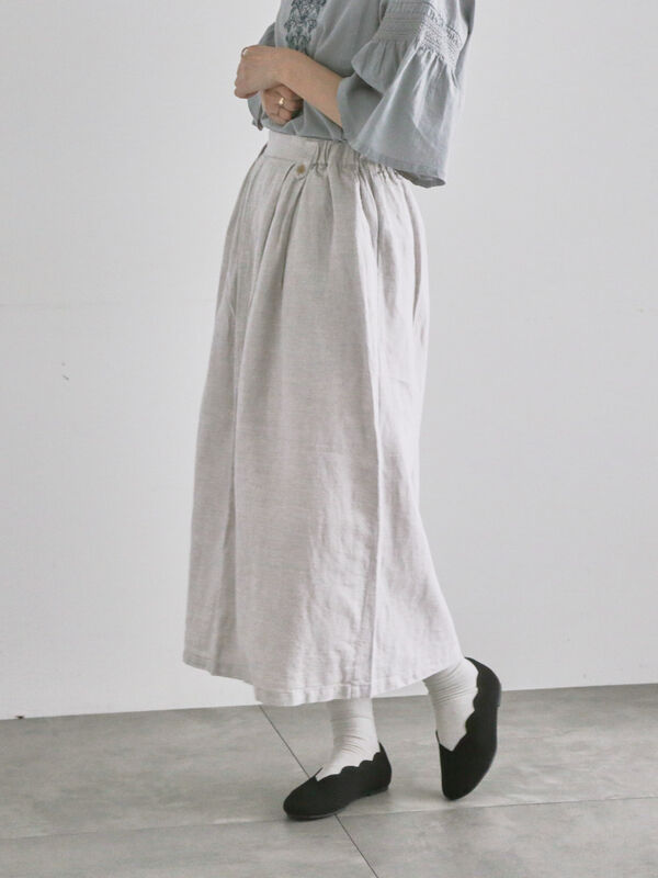 セール】 綿麻シャンブレーナロースカート（チャコールグレー/キナリ