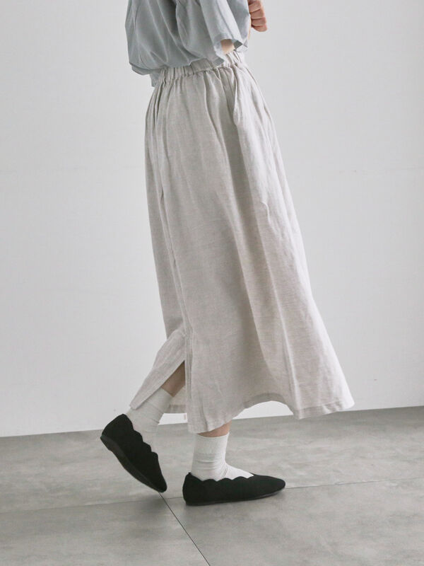 セール】 綿麻シャンブレーナロースカート（チャコールグレー/キナリ
