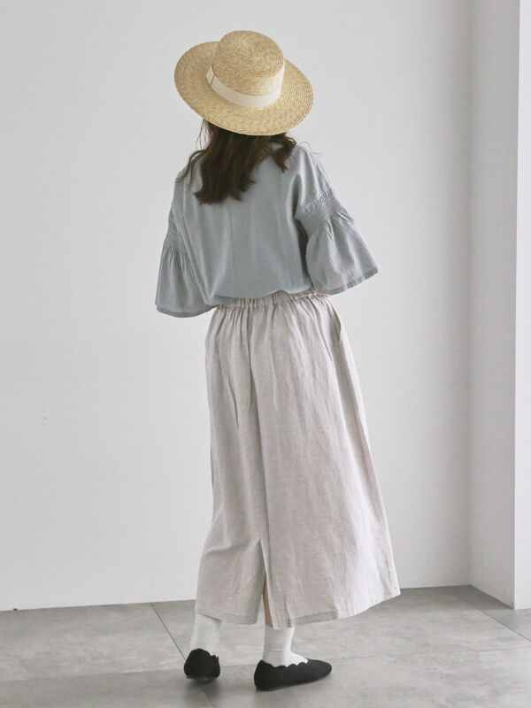 セール】 綿麻シャンブレーナロースカート（チャコールグレー/キナリ