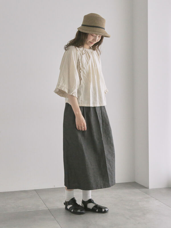 セール】 綿麻シャンブレーナロースカート（チャコールグレー/キナリ