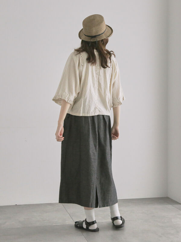 セール】 綿麻シャンブレーナロースカート（チャコールグレー/キナリ