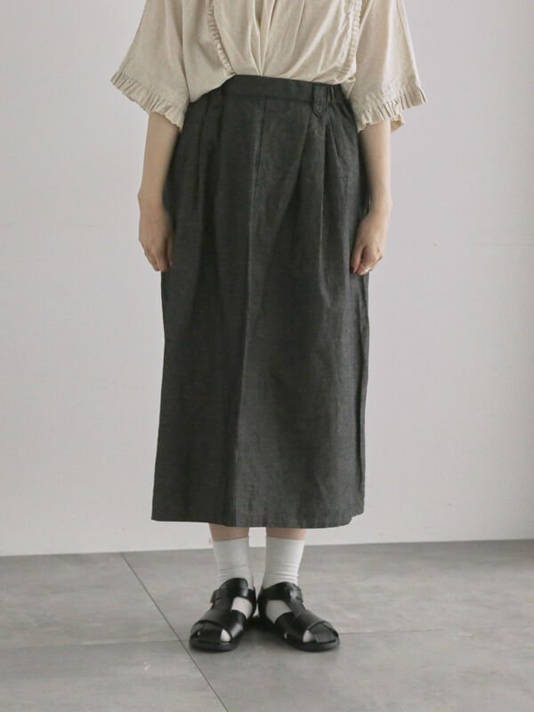 セール】 綿麻シャンブレーナロースカート（チャコールグレー/キナリ