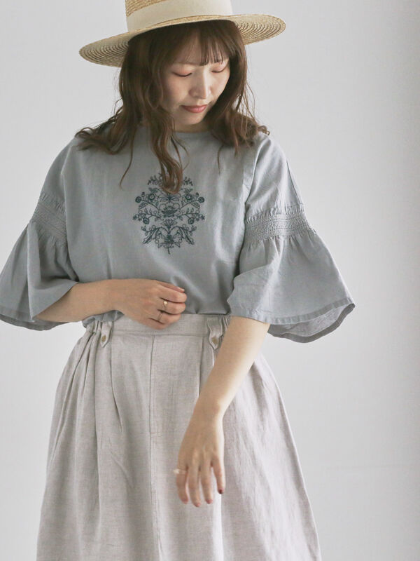 【S・Mサイズ】綿麻ワッシャー刺繍ブラウス セール】 【S・Mサイズ】綿麻ワッシャー刺繍ブラウス （シャツ