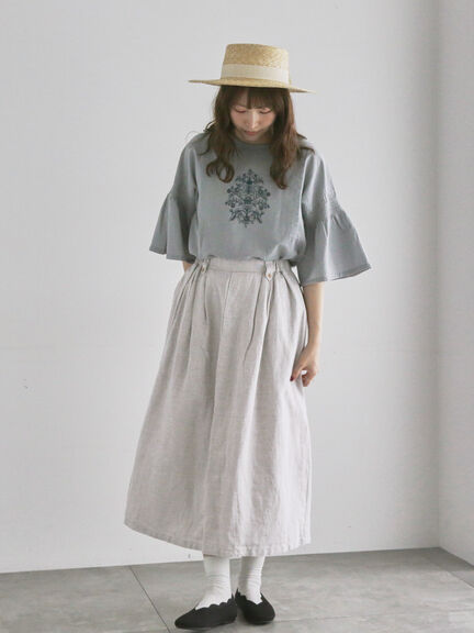 綿麻モチーフ刺繍ブラウス（サックスブルー/ネイビー）｜TSUHARU by Samansa Mos2（ツハルバイサマンサモスモス）通販