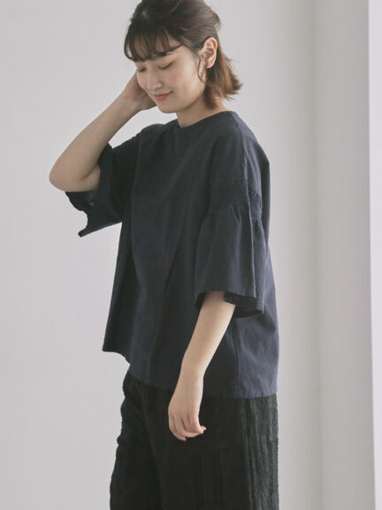 綿麻モチーフ刺繍ブラウス（サックスブルー/ネイビー）｜TSUHARU by Samansa Mos2（ツハルバイサマンサモスモス）通販