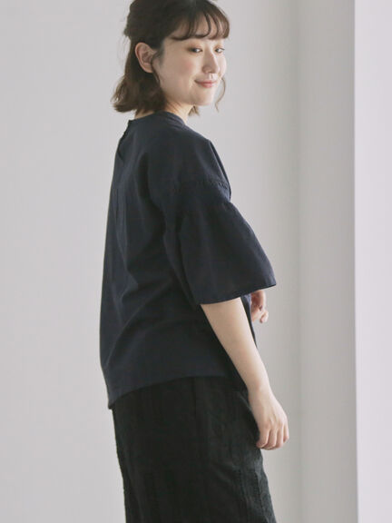 綿麻モチーフ刺繍ブラウス（サックスブルー/ネイビー）｜TSUHARU by Samansa Mos2（ツハルバイサマンサモスモス）通販
