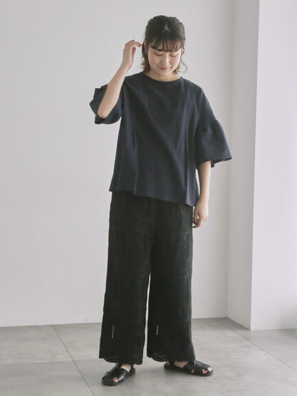 綿麻モチーフ刺繍ブラウス（サックスブルー/ネイビー）｜TSUHARU by Samansa Mos2（ツハルバイサマンサモスモス）通販