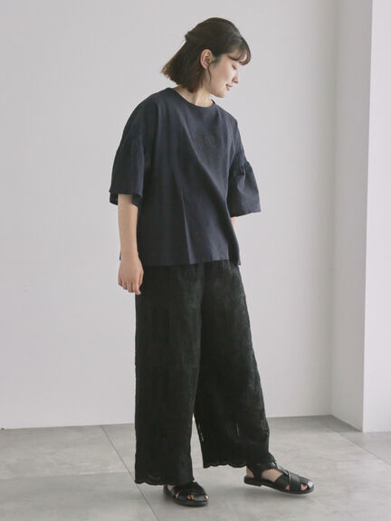 綿麻モチーフ刺繍ブラウス（サックスブルー/ネイビー）｜TSUHARU by Samansa Mos2（ツハルバイサマンサモスモス）通販